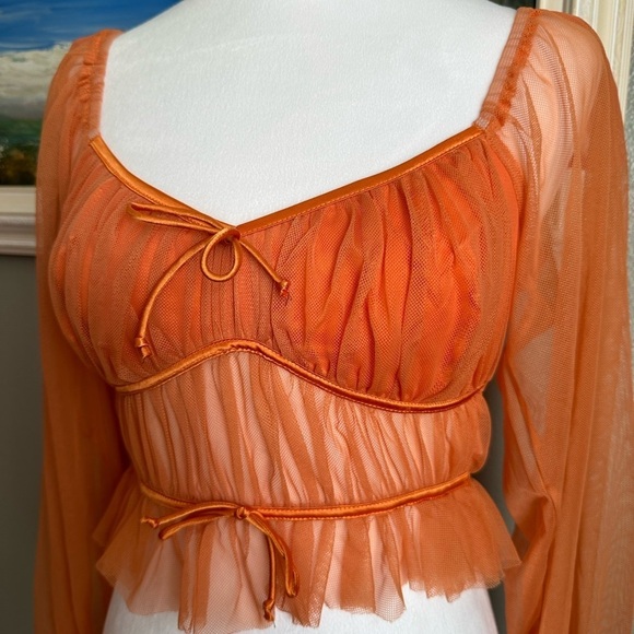 Sky to Moon Orange Puff Sleeves Tulle Crop Top Size M - Picture 17 of 17